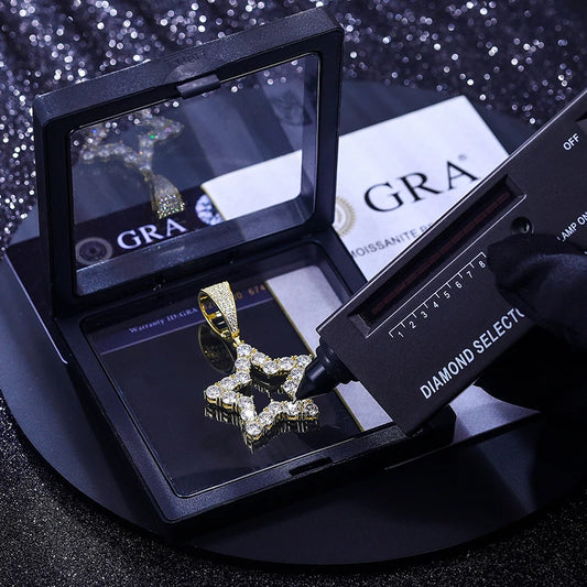 925 Sterling Silver Fashion Personality Hollow Star Pendant Necklaces D Color VVS Moissanite Bling Hip Hop Iced Out Jewelry Gift