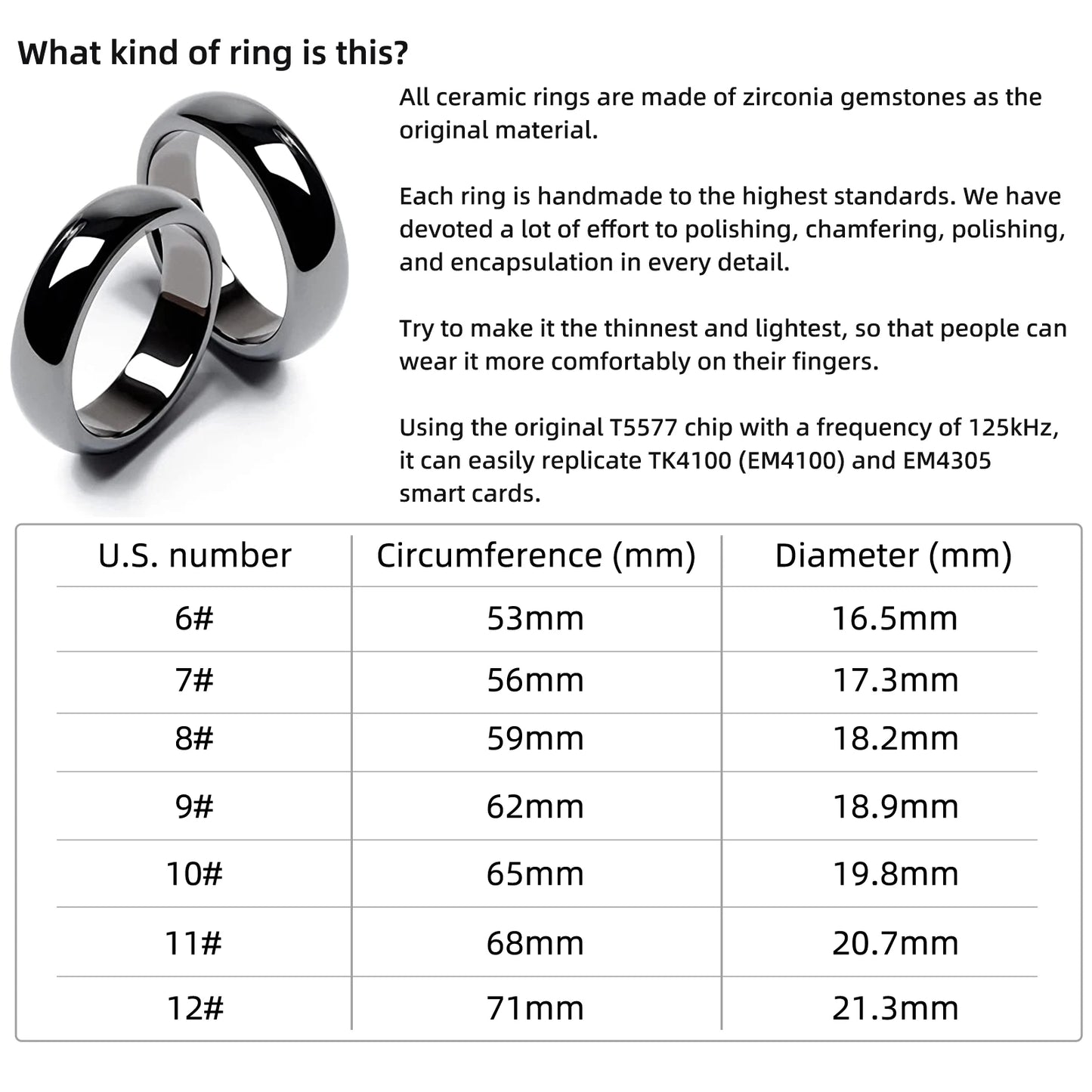 125kHz RFID T5577 Rewritable Chip Ceramic Ring for Clone TK4100 or EM4105 Access Control and Hotel Entry Key Cards