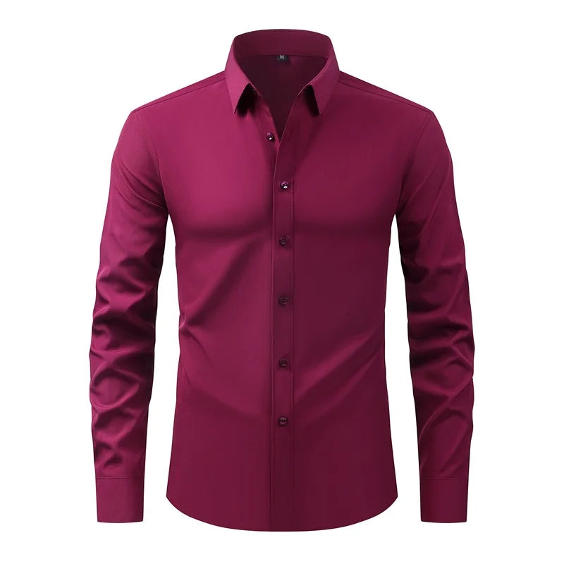 Men s Classic Button-Down Shirt with Long Sleeves Solid Color Casual Business Top for Spring Streetwear and Beach Vacation