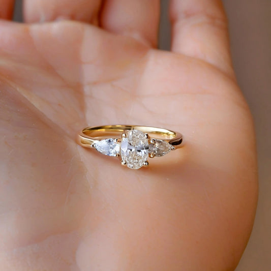 Genuine S925 Sterling Silver 8A Oval Zirconia Ring Teardrop Stones Layered Wedding Engagement Jewelry Gift for Women