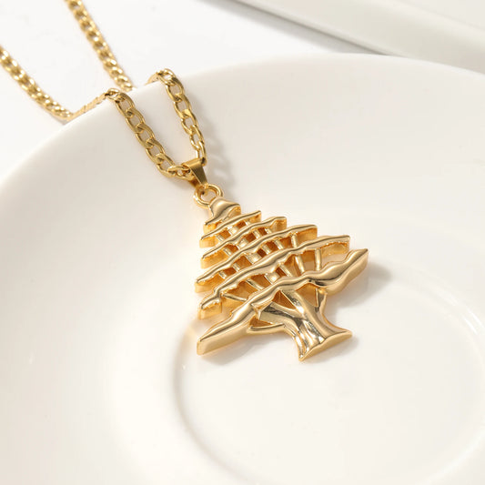 Lebanon Necklace Gold Islamic Jewelry Original Life Tree Pine Tree Medal Personalized 18K Gold Plated Family Tree Gift For Her