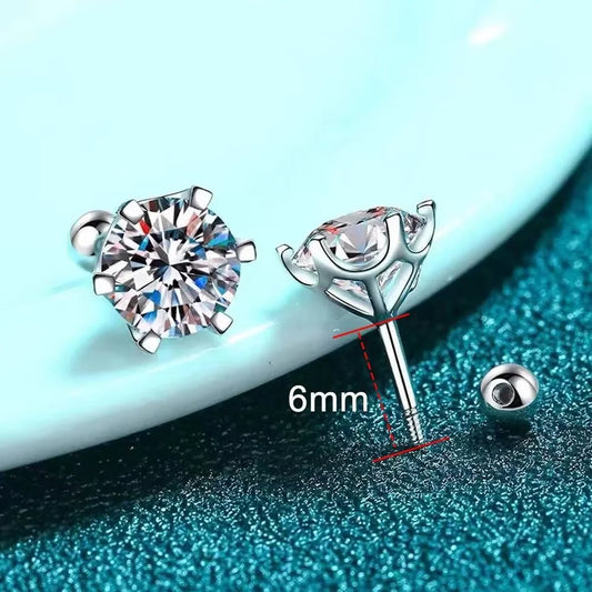 0.3-2CT Moissanite Earrings 925 Sterling Silver Round Cut Stud Earrings Piercing Earrings for Men and Women Fine Jewelry