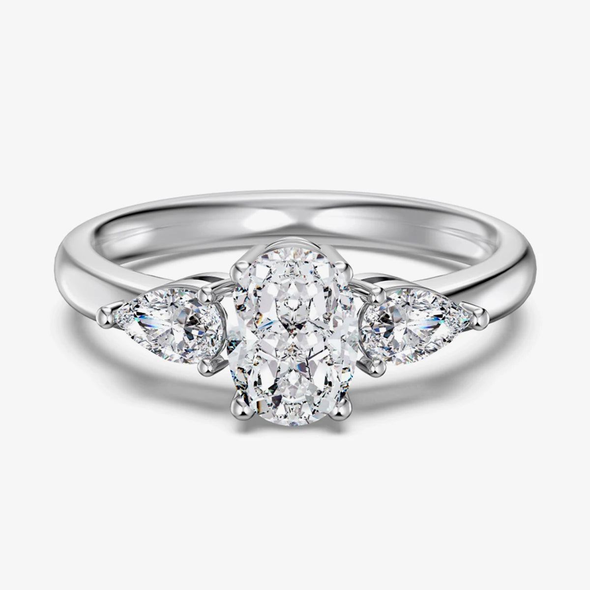 Genuine S925 Sterling Silver 8A Oval Zirconia Ring Teardrop Stones Layered Wedding Engagement Jewelry Gift for Women