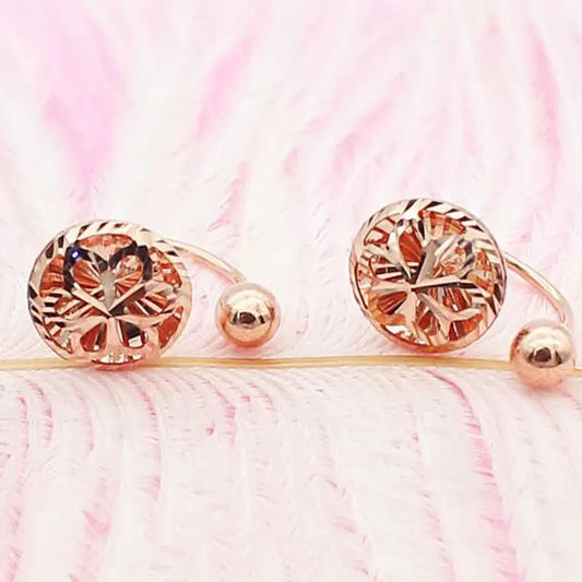 585 purple gold plated 14k rose gold round flower U-shaped earring for women elegant light luxury wedding jewelry for girlfriend