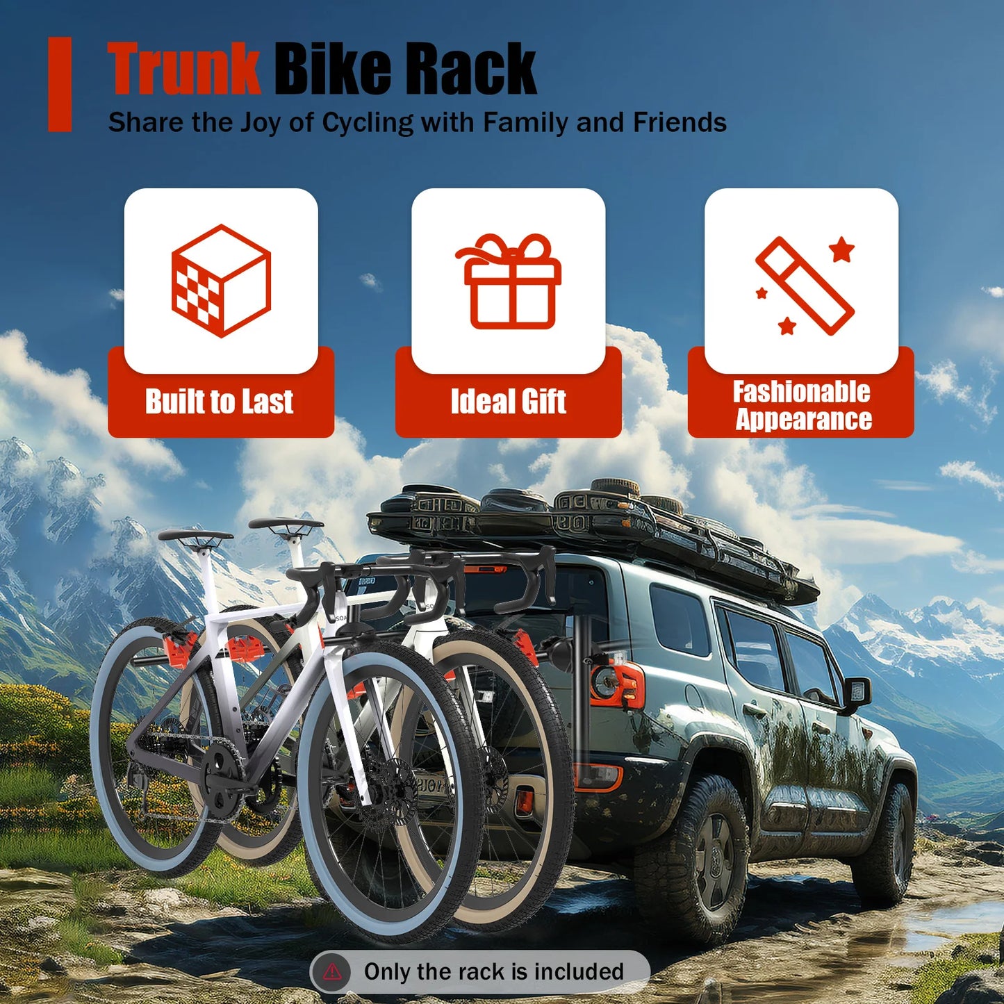 3-Bike Trunk Mount Rack with Fixed Strap Bike Rack for Car Trunk Bicycle Rack Carrier for Light-Weight/Kids Bikes Mounts 3 Bikes