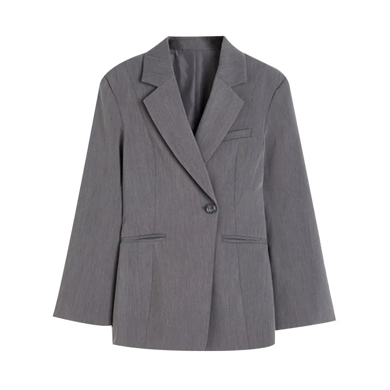 Elegant Black Slim Fit Blazer Jacket Women Retro Lapel Single Breasted Suit Jackets Female 2025 Chic Versatile Street Office