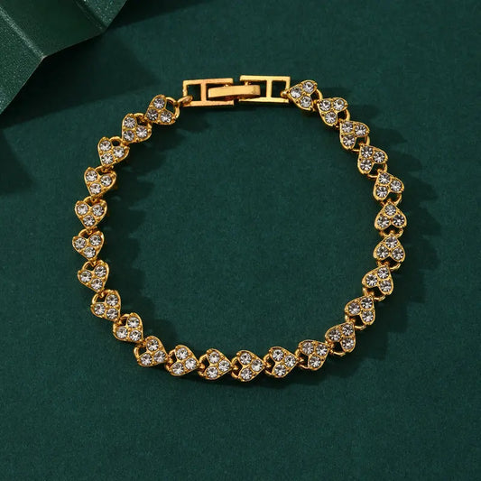 Chain link tennis bracelet, Roman bracelet, women's zircon crystal diamond-encrusted fashion jewelry, full diamond gold.