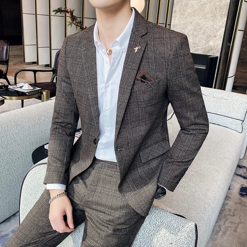 2025 Suit (Blazer+ Pants) Men's Fashion Hosts British Style Work Business Wedding Casual Art Style Elegant Gentleman Suit M-5XL