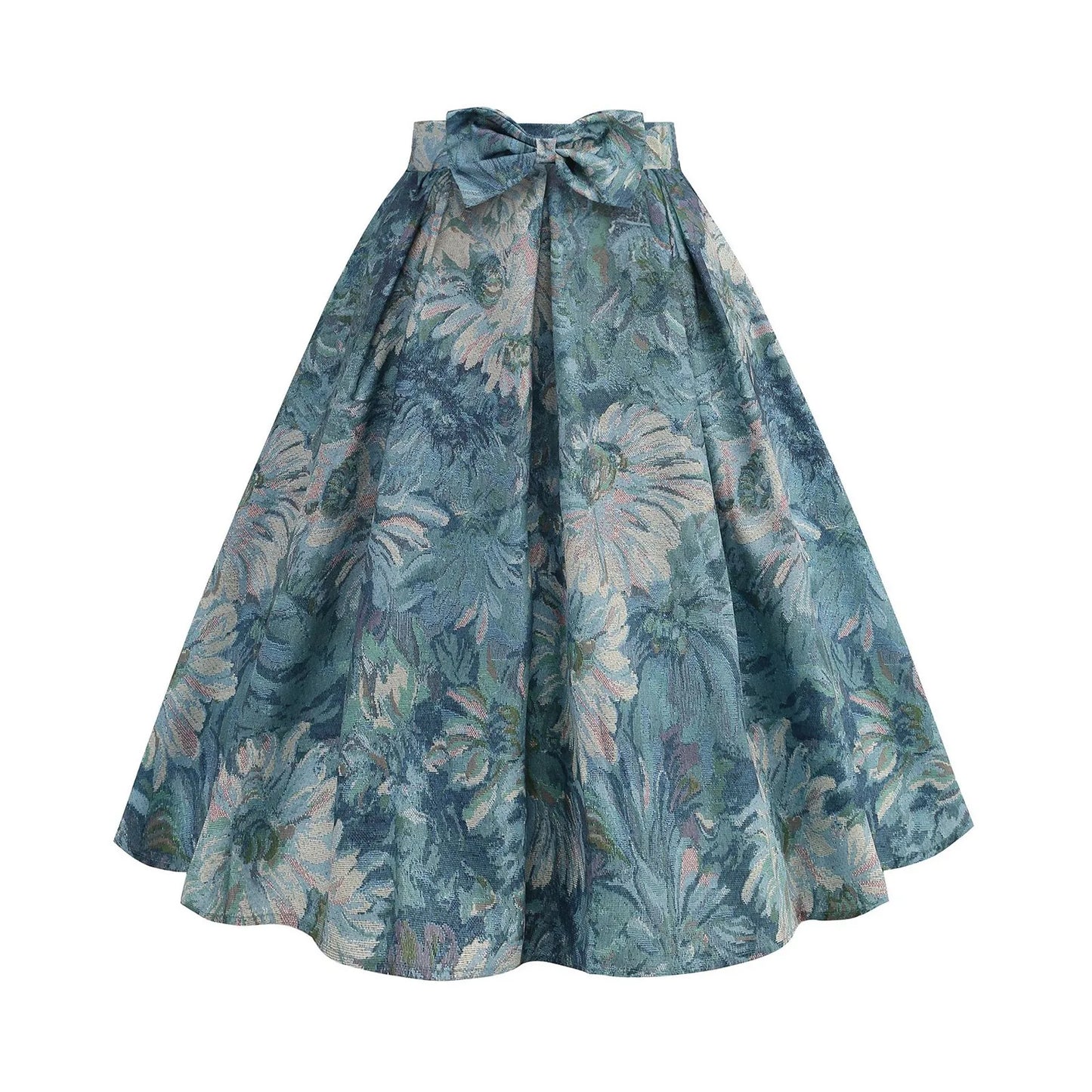 Sweet Skirt for Fashion Girl Vintage Printing High Waist Bow Beach Holiday Slim Fit Eleagnt Versatile Skirt With Ruffle Swing