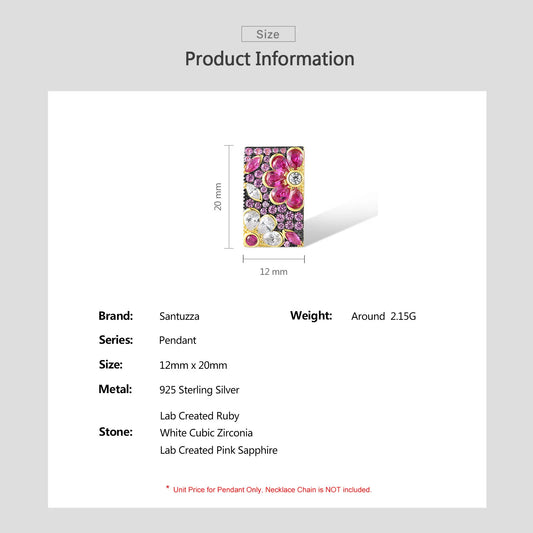 SANTUZZA Real 925 Sterling Silver Pendant For Women Sparkling Red/ Black Spinel Glamorous Flower Delicate Gifts Fine Jewelry Set