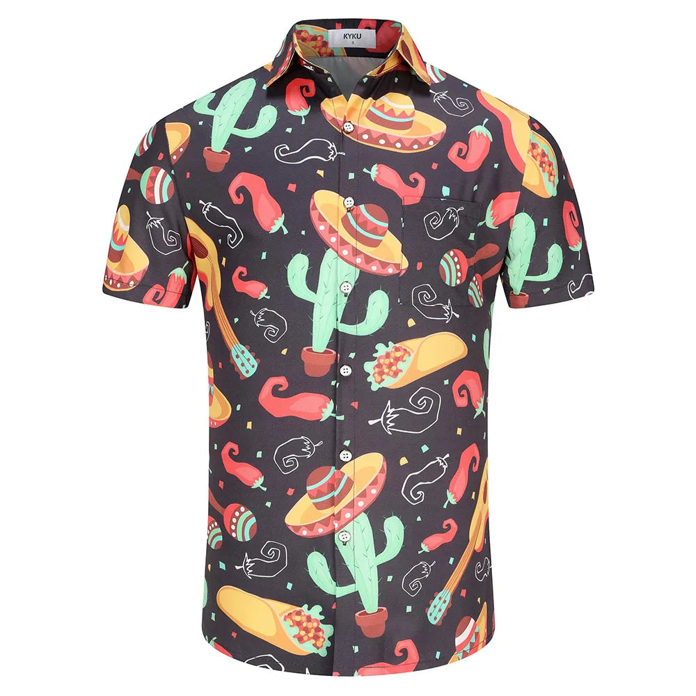 KYKU Mexico Shirt for Men Funny Beach Shirts Hawaiian Button Down Short Sleeve