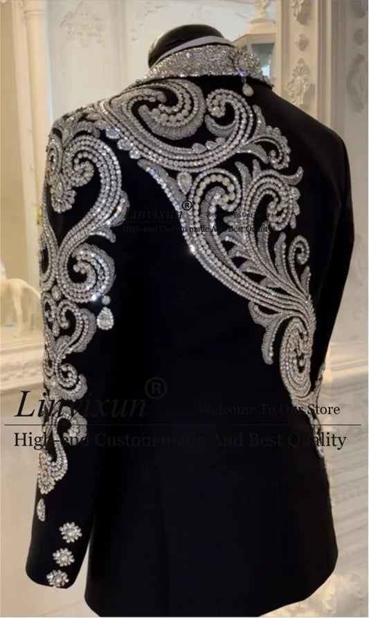 Luxury Beaded Jewelry Ornament Tuxedos Men Suit Glitter Sequins Customized Wedding Groom Blazers 3 Pieces Set rajes para hombre
