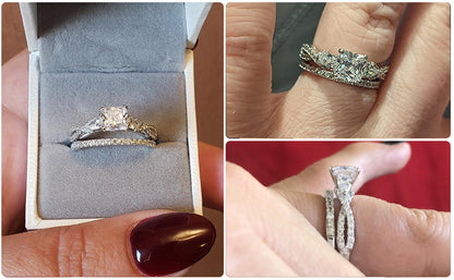 Newshe 2 Pcs Wedding Ring Set 925 Sterling Silver 1.7 Ct Princess Pear Cut AAAAA CZ Engagement Rings for Women Trendy Jewelry