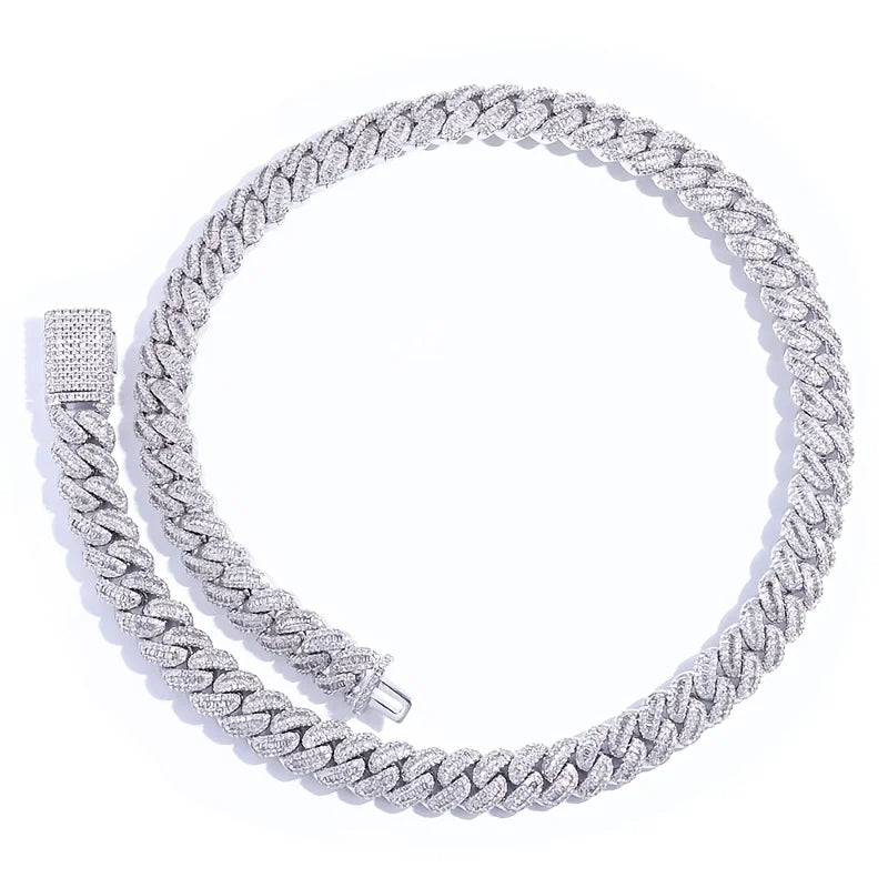 Men's 925 Sterling Silvery Cuban Chain Necklace - 12mm Thick Heavyweight Miami Chain with Moissanite Stones, Perfect for Hip-Hop