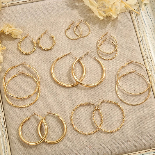 8-Pair Gold Earrings Set for Women: Hypoallergenic Stud & Dangle Styles for Daily Versatile Wear