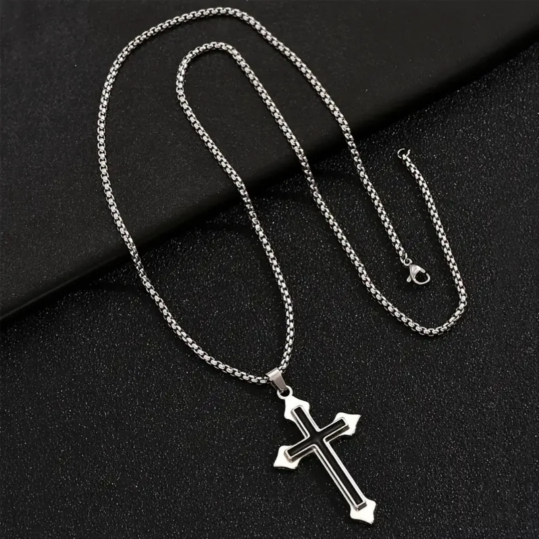 European American Style Mens Black Oil Drip Cross Necklace Retro Simple Fashion Pendant Chain for Men Stylish Elegant Jewelry Gi