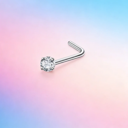 1-piece silver 3mm round nose stud, stainless steel titanium steel L-shaped piercing ornament, white accent nose ring.