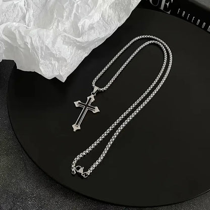 European American Style Mens Black Oil Drip Cross Necklace Retro Simple Fashion Pendant Chain for Men Stylish Elegant Jewelry Gi