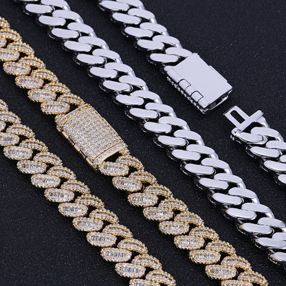 Men's 925 Sterling Silvery Cuban Chain Necklace - 12mm Thick Heavyweight Miami Chain with Moissanite Stones, Perfect for Hip-Hop