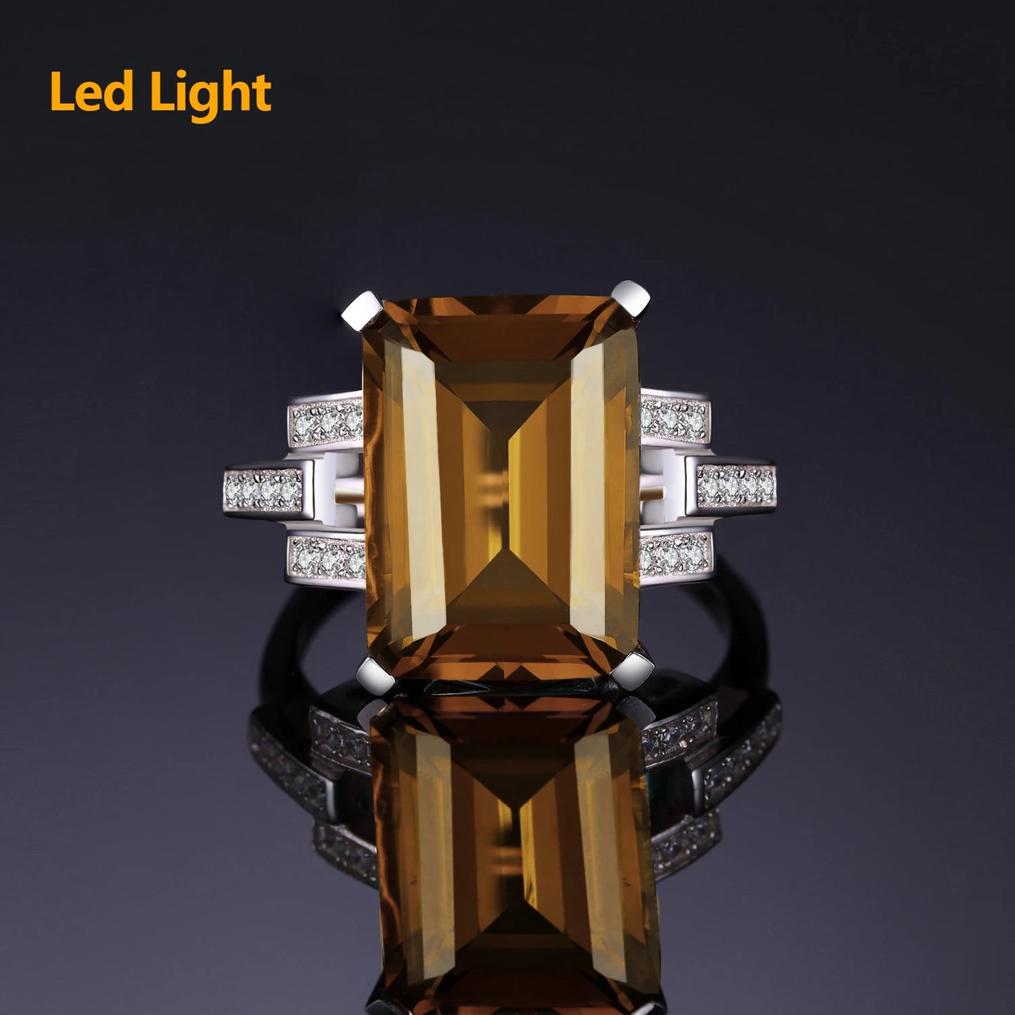 JewelryPalace Huge 6ct Emerald Cut Simulated Color Change Diaspore Open Adjustable Cocktail Ring 925 Sterling Silver