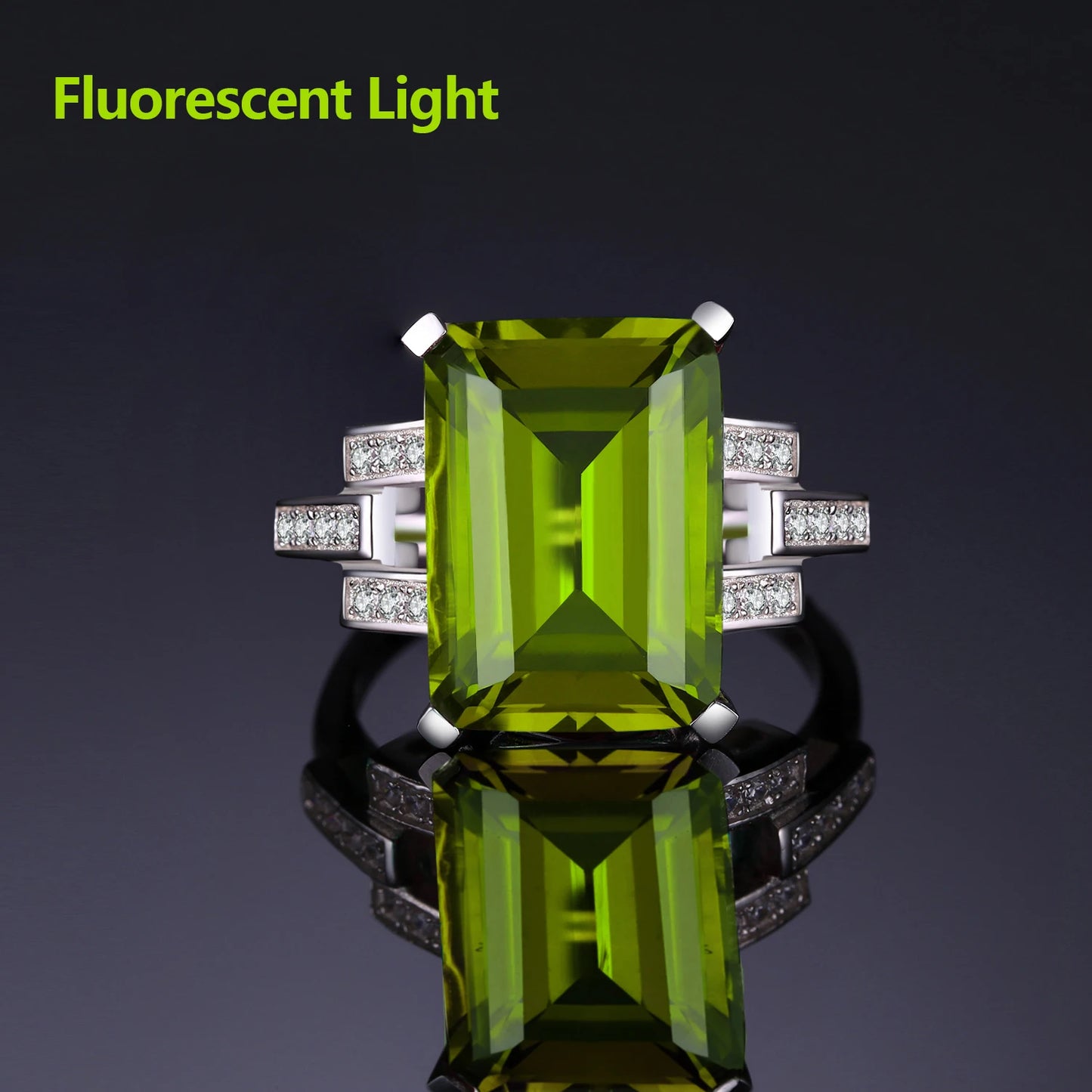 JewelryPalace Huge 6ct Emerald Cut Simulated Color Change Diaspore Open Adjustable Cocktail Ring 925 Sterling Silver