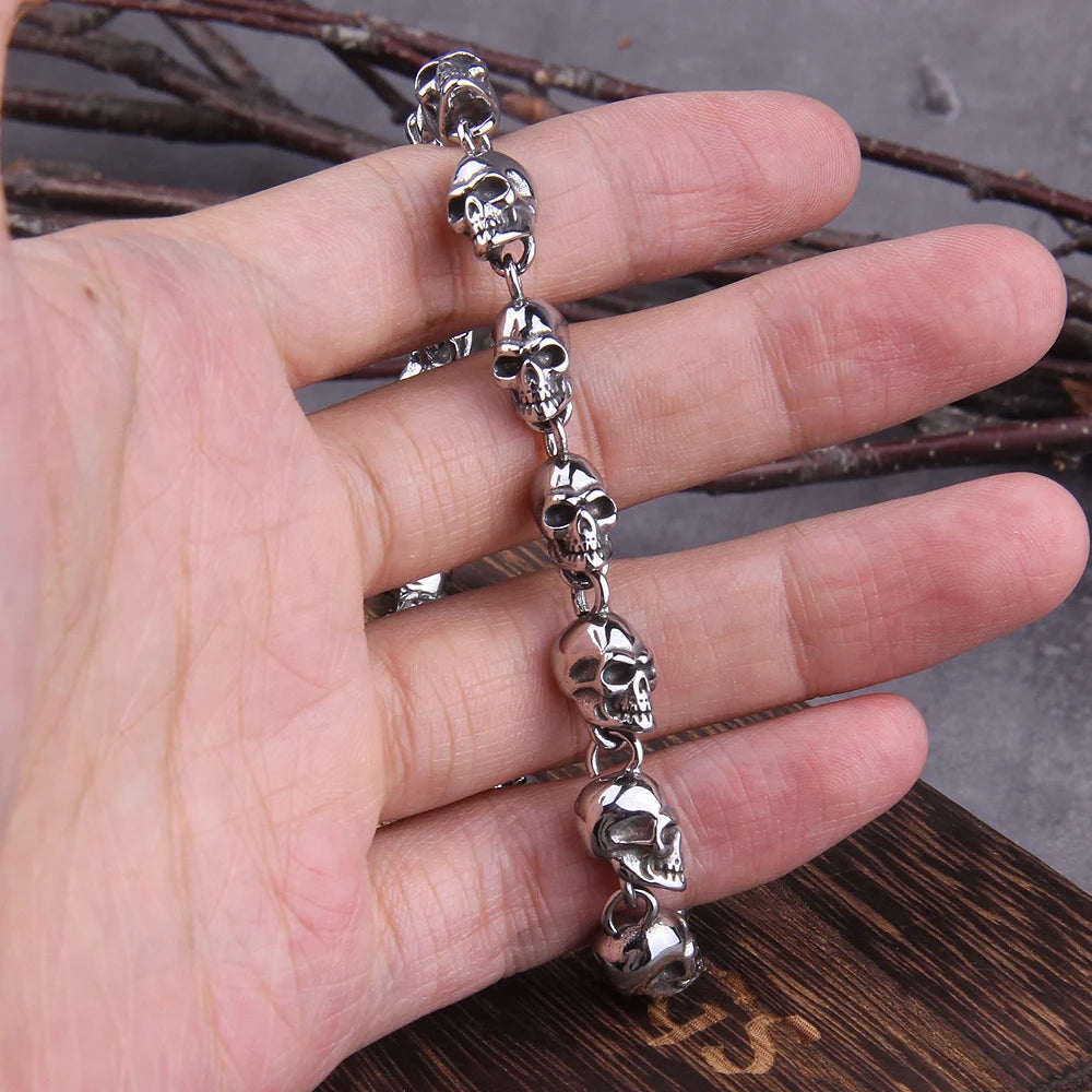 Stainless steel new design men punk skull chain necklace men fashion stainless steel charm bracelet jewelry with wooden box