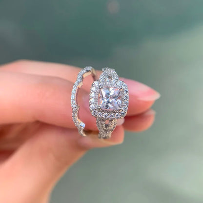 Newshe 2 Pcs 925 Sterling Silver Engagement Ring Wedding Band For Women Princess Cut White AAAAA Cubic Zirconia Classic Jewelry