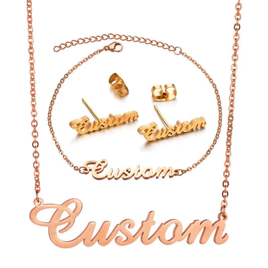 DOREMI Customized Name Jewelry Sets Trendy Letter Earrings Stainless Steel Name Necklace/Earrings/Bracelet/ Ring Nameplate Gift