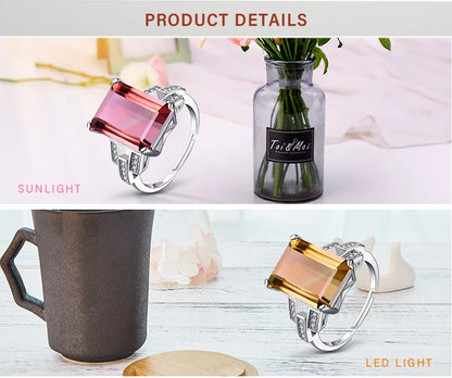 JewelryPalace Huge 6ct Emerald Cut Simulated Color Change Diaspore Open Adjustable Cocktail Ring 925 Sterling Silver
