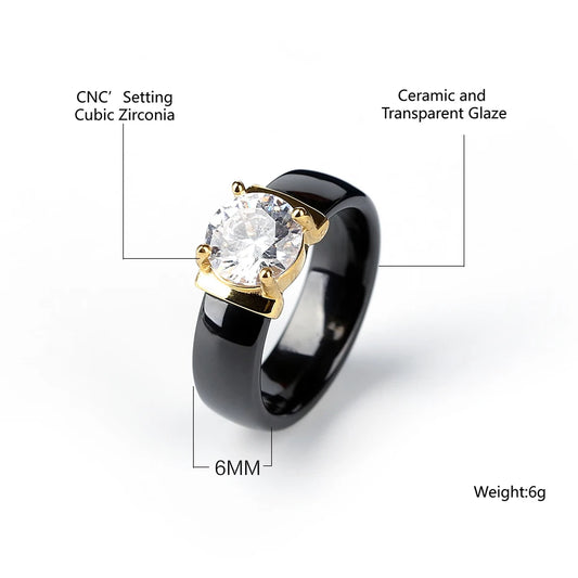 New Rhinestone Rings for Women Plus Big 2.0 Carat Crystal 6mm Smooth Comfort Fit Gold Pink Color Ceramic Rings Jewelry