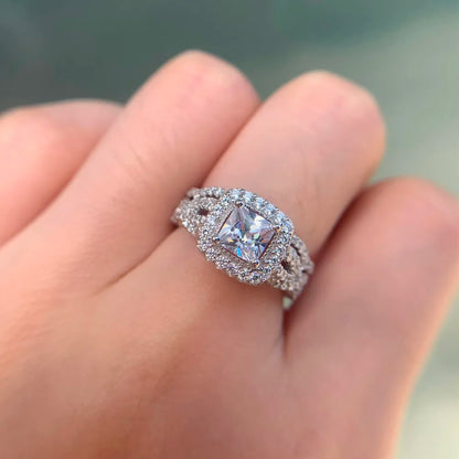 Newshe 2 Pcs 925 Sterling Silver Engagement Ring Wedding Band For Women Princess Cut White AAAAA Cubic Zirconia Classic Jewelry