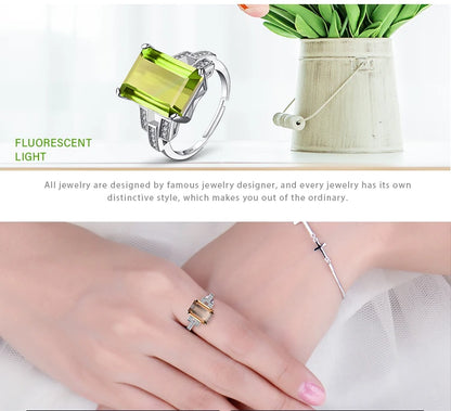 JewelryPalace Huge 6ct Emerald Cut Simulated Color Change Diaspore Open Adjustable Cocktail Ring 925 Sterling Silver