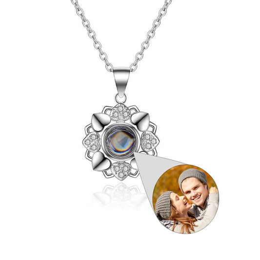 Personalized Projection Necklace With Sunflower Family Photo Projection Necklace, Lover Keepsake Jewelry, Mother's Day Gifts