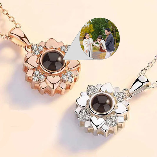 Personalized Projection Necklace With Sunflower Family Photo Projection Necklace, Lover Keepsake Jewelry, Mother's Day Gifts