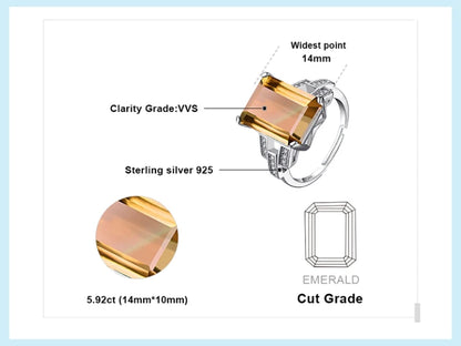 JewelryPalace Huge 6ct Emerald Cut Simulated Color Change Diaspore Open Adjustable Cocktail Ring 925 Sterling Silver