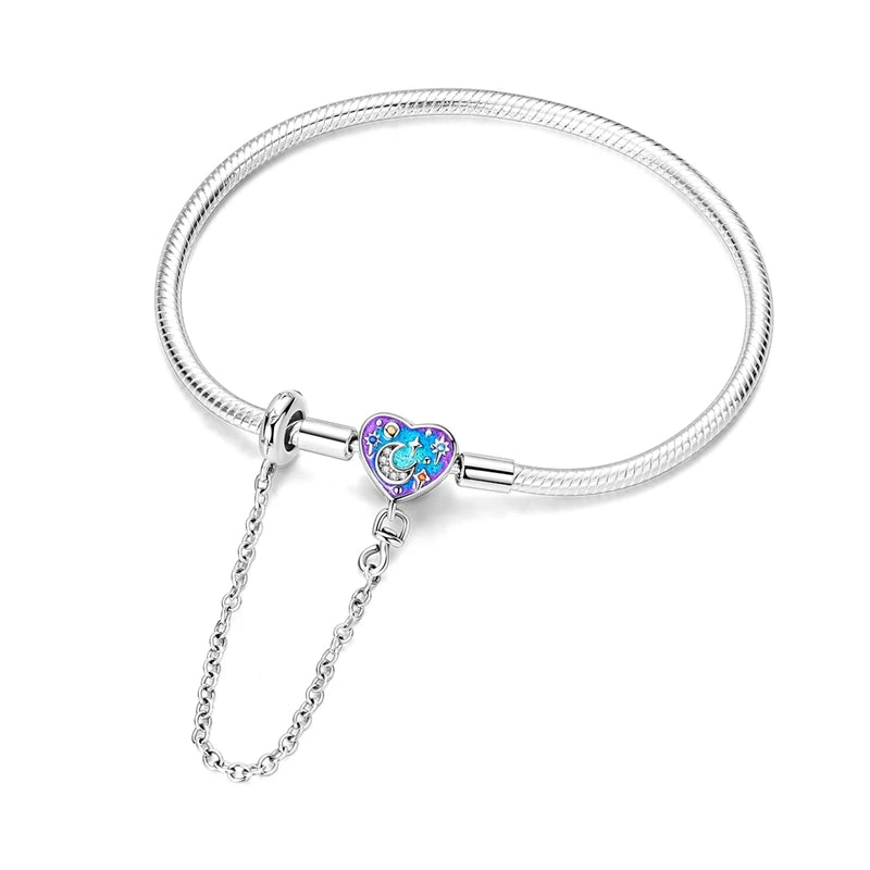 925 Sterling Silver Bracelets 17-20CM Original Golden Sparkling Heart Shaped Bracelet Fit DIY Charms Beads Fashion Women Jewelry