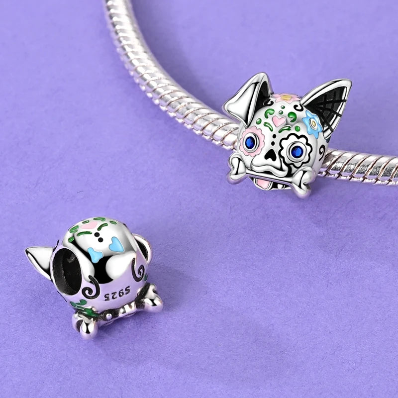 2025 New Halloween Charm Emit Light Bead 925 Sterling Silver Pumpkin Witch Skull Charm Fit Bracelet Pendant Women Jewelry Making