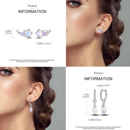 925 Sterling Silver Colorful Crystal Clover Hoop Earrings Stud Ear Wires For Women Wedding Engagement Girlfriend Birthday Gift