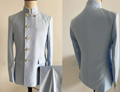 Nina Store 2025 Elegant African Style Men's Suit Stand Collar Royal Blue Blazer and Pants 2 Piece Casual Business Man Wear