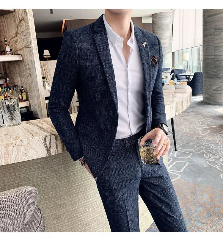 2025 Suit (Blazer+ Pants) Men's Fashion Hosts British Style Work Business Wedding Casual Art Style Elegant Gentleman Suit M-5XL