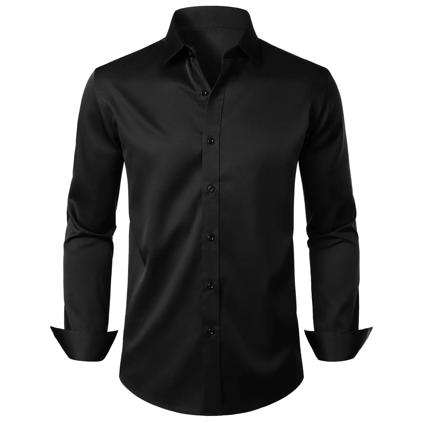 Male Stretch Dress Shirts Elegant Solid Color Satin Formal Wedding Long Sleeve Shirts Slim Fit Button Down Work Business Shirts