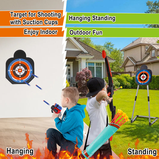 2 Bow and Arrow Sets with LED Light-up, 2 Foam Dart Guns for Kids 5 6 7 8 9 10+, Archery Set with Standing Target for Boys Girls