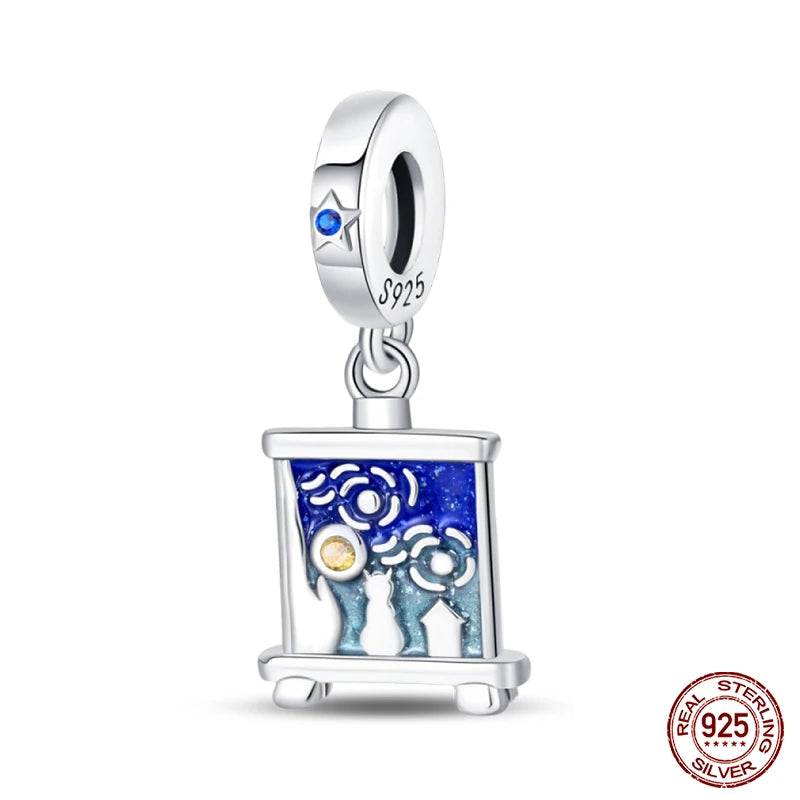 925 Sterling Silver Artist Brush Tools Color Palette Oil Painting Charms Beads Fit Qikaola Original Bracelets DIY Jewelry Gifts