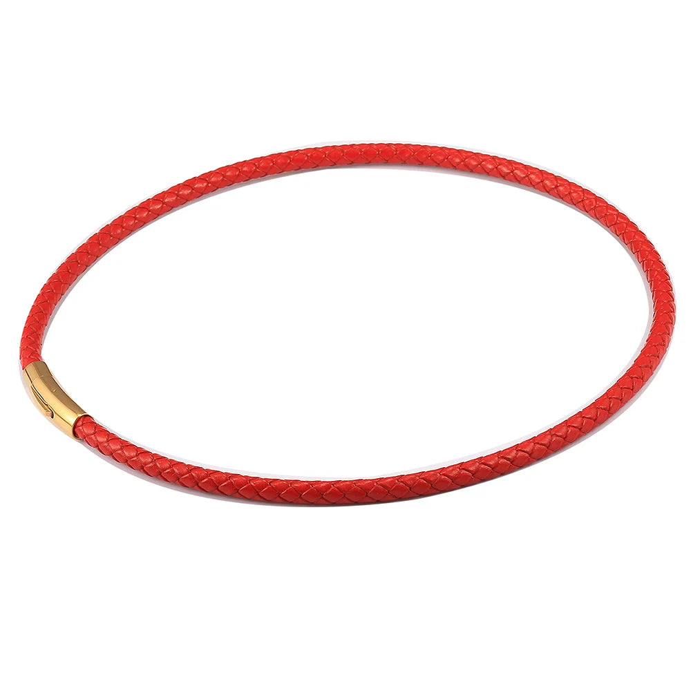 4mm/6mm Man-made Leather Necklace Choker For Men Boys Red Black Brown Braided Rope Chain Male Push Clasp Jewelry Gifts UN149