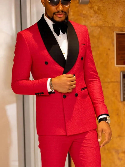 Men's two-piece slim-fitting floral tuxedo suit, paisley lapel single-button single-breasted suit jacket and pants set, suitable