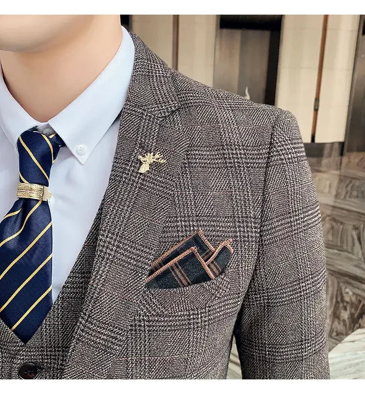 2025 Suit (Blazer+ Pants) Men's Fashion Hosts British Style Work Business Wedding Casual Art Style Elegant Gentleman Suit M-5XL