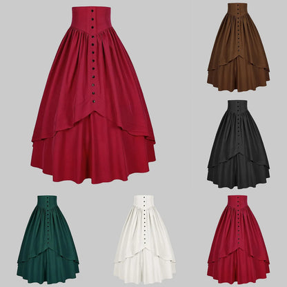 Women Vintage Maxi Skirt Medieval Retro High Waist A Line Victorian Long Skirt Steampunk Gothic Ruffled Hem Pleated Party Skirts