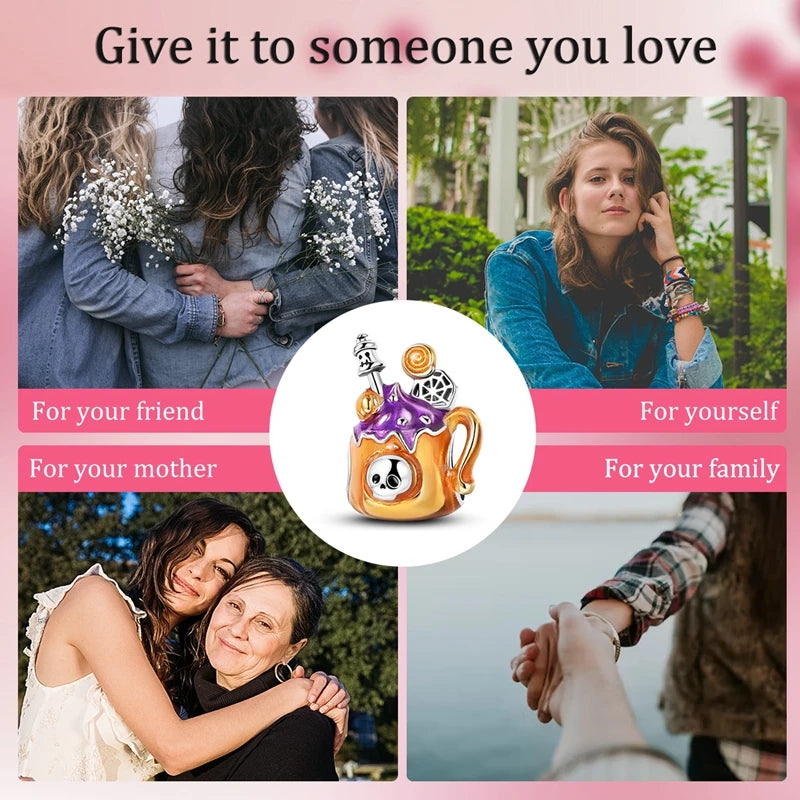 2025 New Halloween Charm Emit Light Bead 925 Sterling Silver Pumpkin Witch Skull Charm Fit Bracelet Pendant Women Jewelry Making