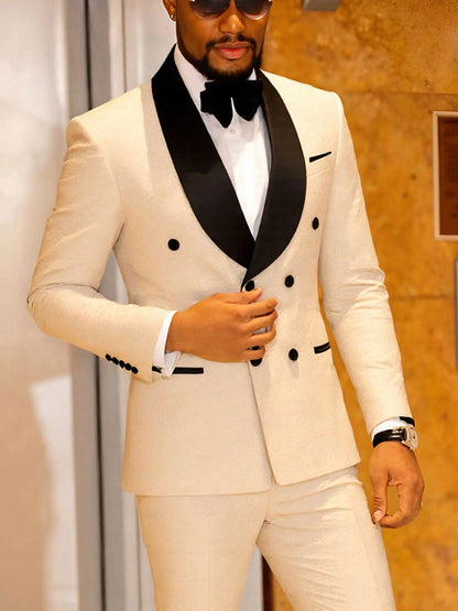 Men's two-piece slim-fitting floral tuxedo suit, paisley lapel single-button single-breasted suit jacket and pants set, suitable