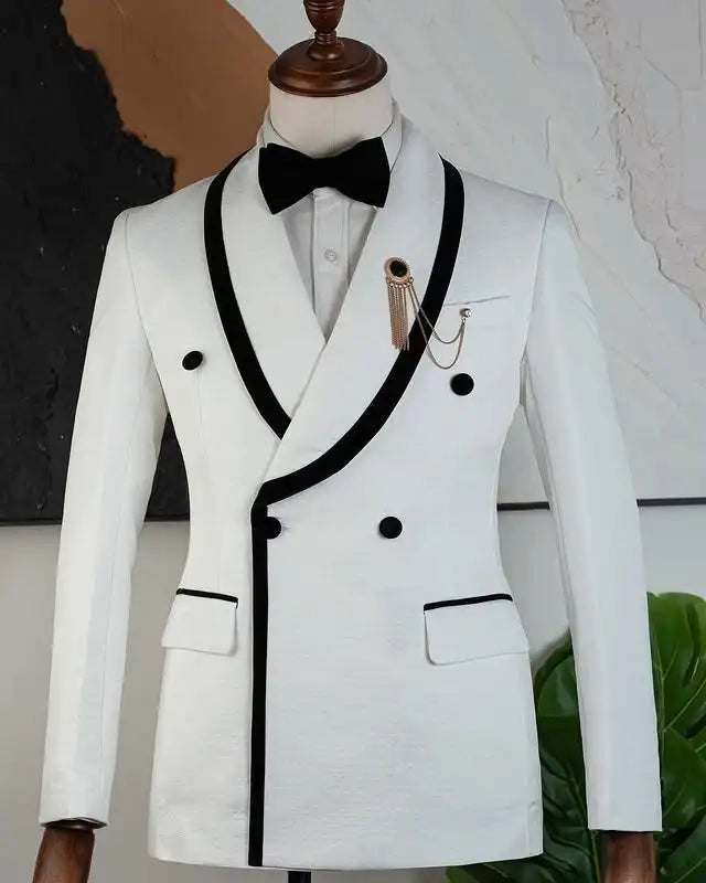 Plaid Formal Wedding Suits for Men Double Breasted Groom Tuxedo 2 Pieces Slim Fit Set Shawl Lapel Suit Jacket with Pants